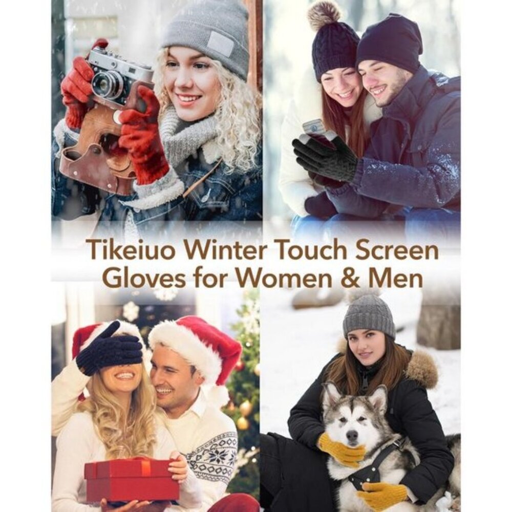 ⚡Women & Men Black+Black Winter Touch Screen Warm Thick Fleece Lined Knit Gloves - Picture 7 of 7